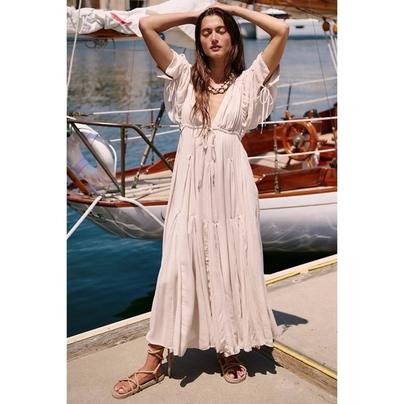 Free People Just Like Paradise Maxi Dress Summer Sundress Sleeves Cream - Picture 1 of 10
